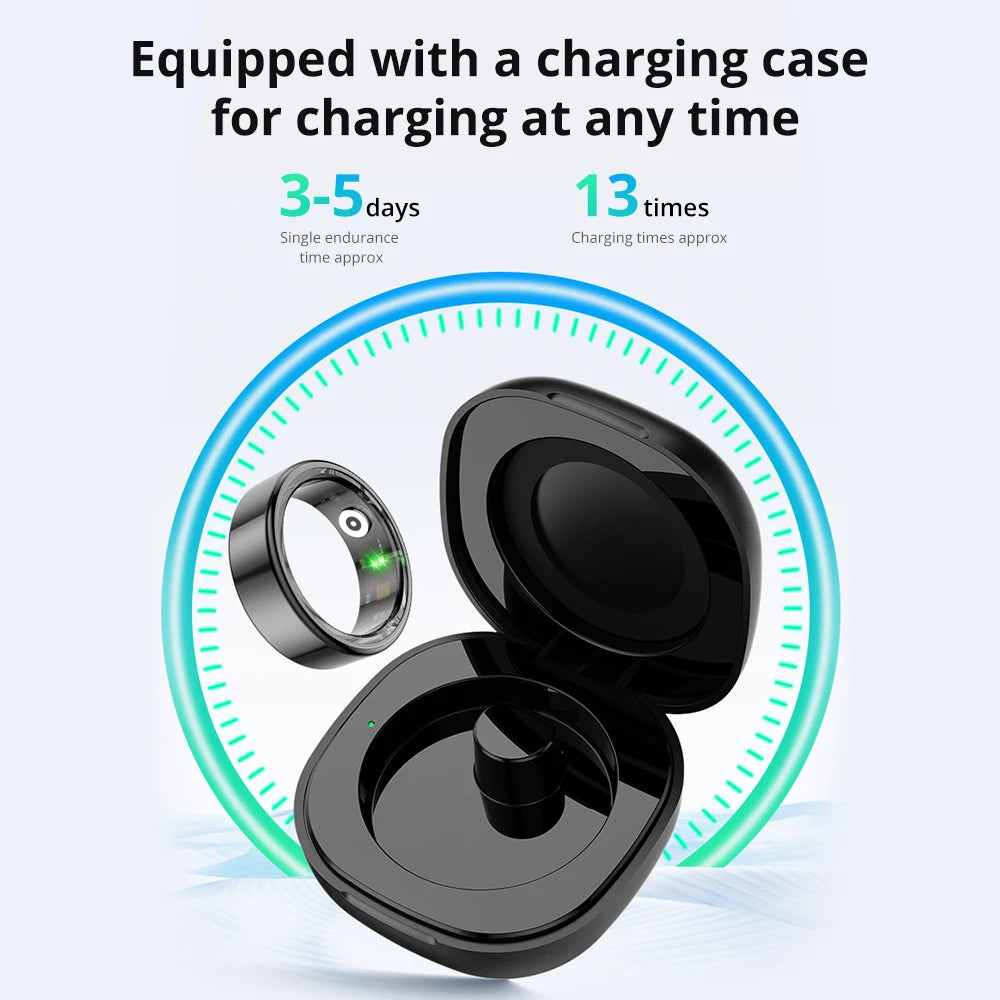 -R02 Smart Ring with Charging Case for Men Women, Battery Life, 39 Days, Health Monitor, 5ATM Waterproof, Multi-Sport Mode